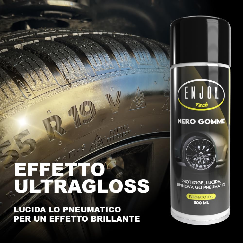 ENJOY TECH Professionelle, schwarze Autoreifen, professioneller Glanz für Autoreifen, schwarz für Autoreifen, schützt Reifen und Dichtungen von Auto und Motorrad, 500 ml (4)