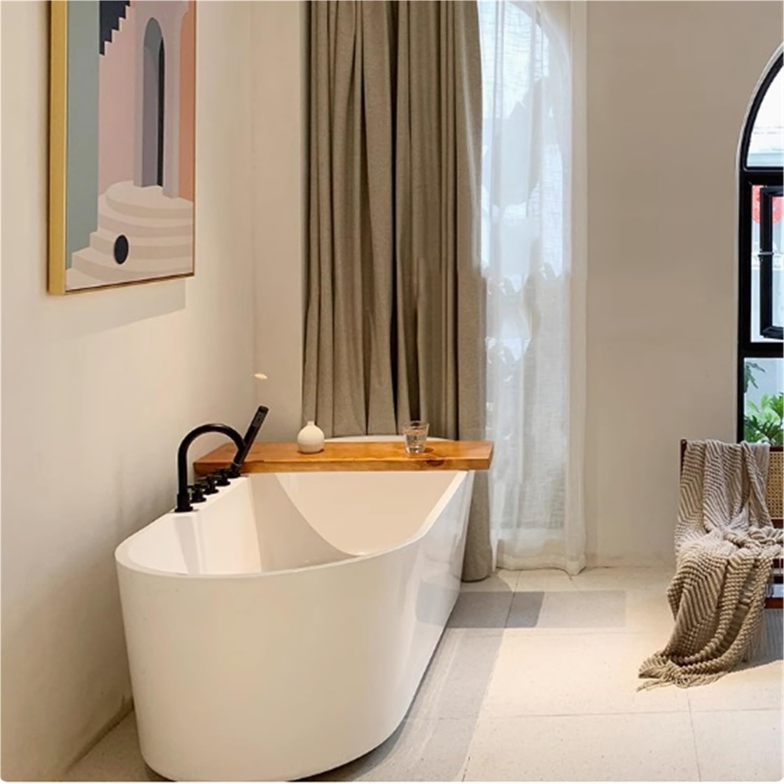 Bandeja de bambú para bañera con soporte para copas de vino, bandeja de bañera ajustable para libros, tabletas, se adapta a la mayoría de tinas de 80 a 100 cm, diseño elegante de madera