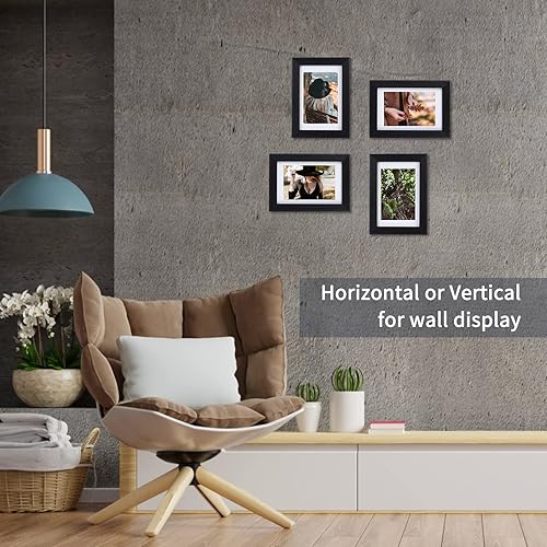 Miniatura 3 de Lavezee Juego de 9 portarretratos de 4 x 6, hechos para mostrar fotos de 3.5 x 5 con paspartú o 4 x 6 sin paspartú para pared y mesa, marcos de