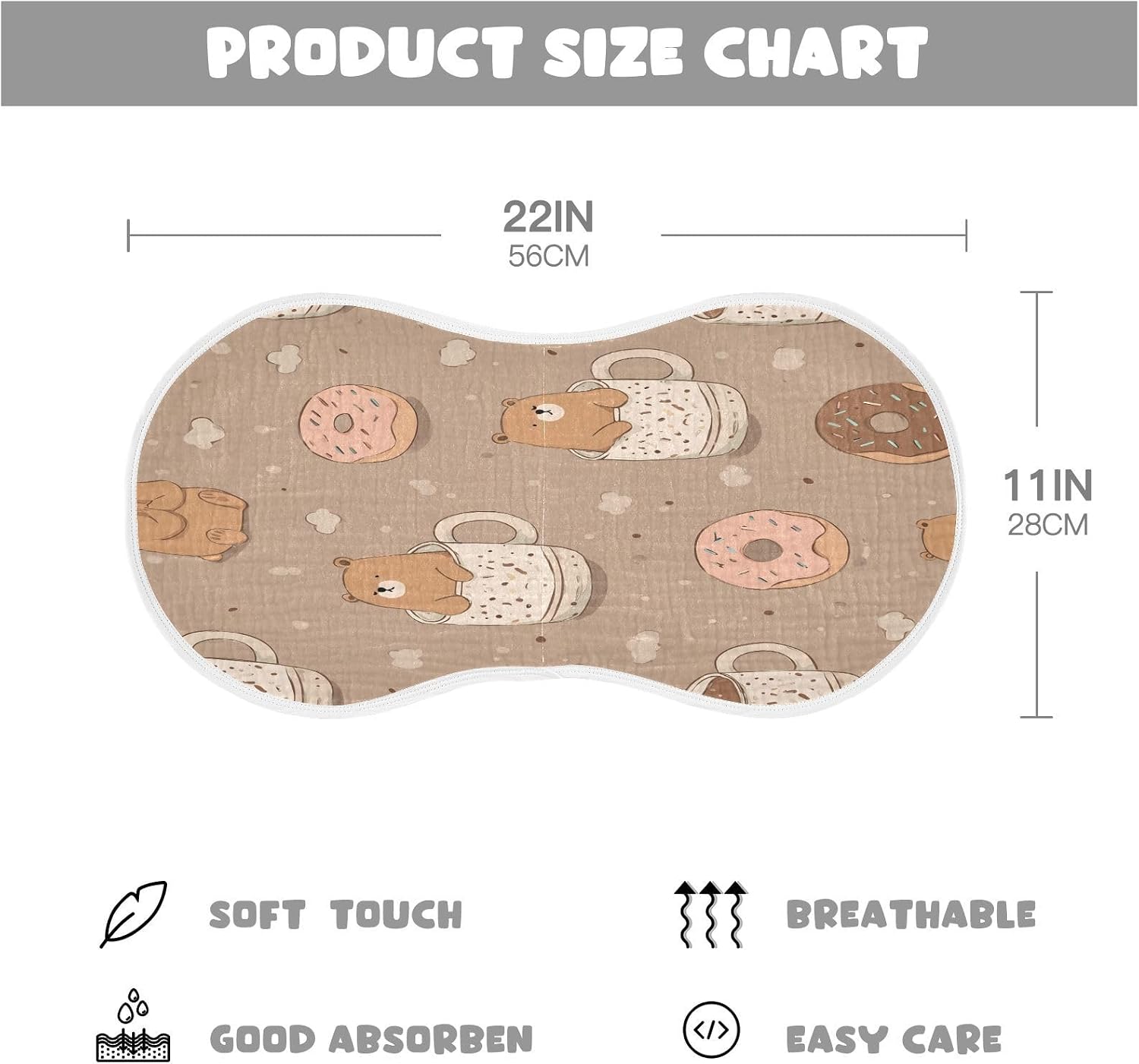 Bear in A Coffee Mug Pattern Baby Burp Cloths -4Pcs Soft Absorbent Muslin Washcloths Bibs Face Towel for Newborn Boys Girls 22 x 11 Inch