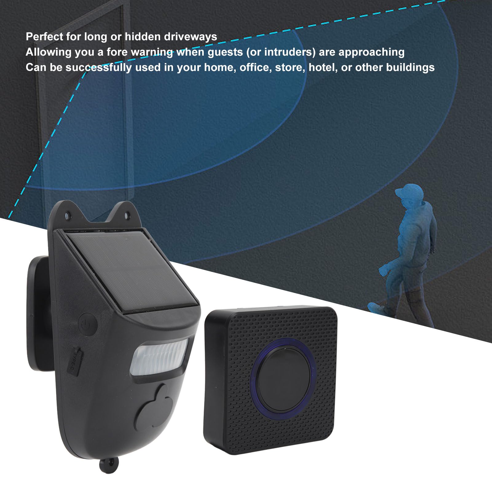 Alarma de Entrada Inalámbrica Solar de Largo Alcance Detector de Sensor de Movimiento Al Aire Libre de Alerta de Seguridad con 1 Receptor y 2 Detectores