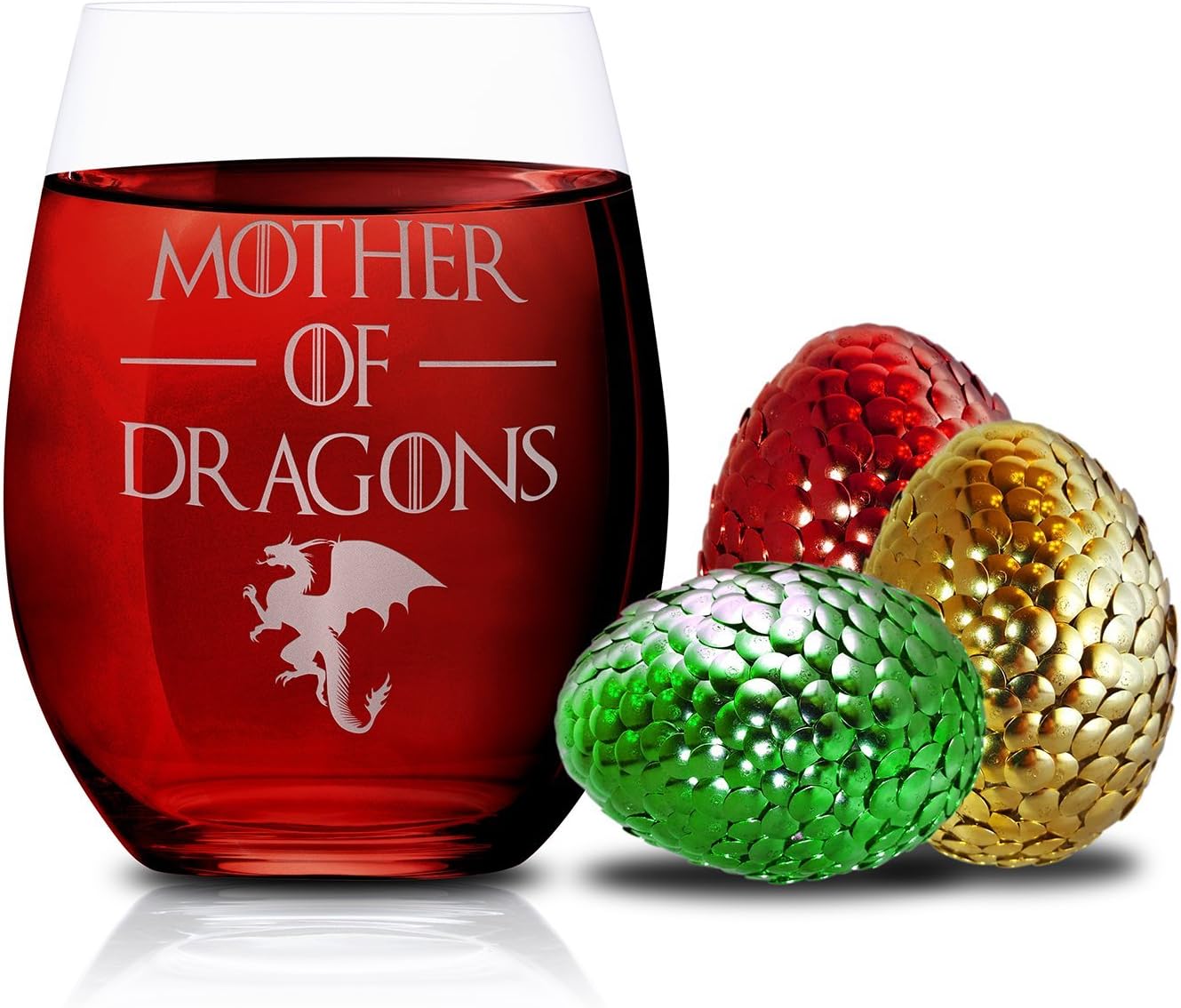 FOLE's Steamless 15 oz. Wine Glass Mother of Dragons Hand Etched, Sandblasted, Permanently Engraved, Made in the USA, Gifts for Her Girlfriend Mom, Novelty Wine Glasses