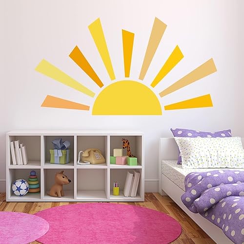Miniatura 2 de Calcomanía de pared de medio sol bohemio de 42.1 x 23.6 pulgadas, calcomanías de pared grandes de sol, vinilo extraíble para despegar y pegar para