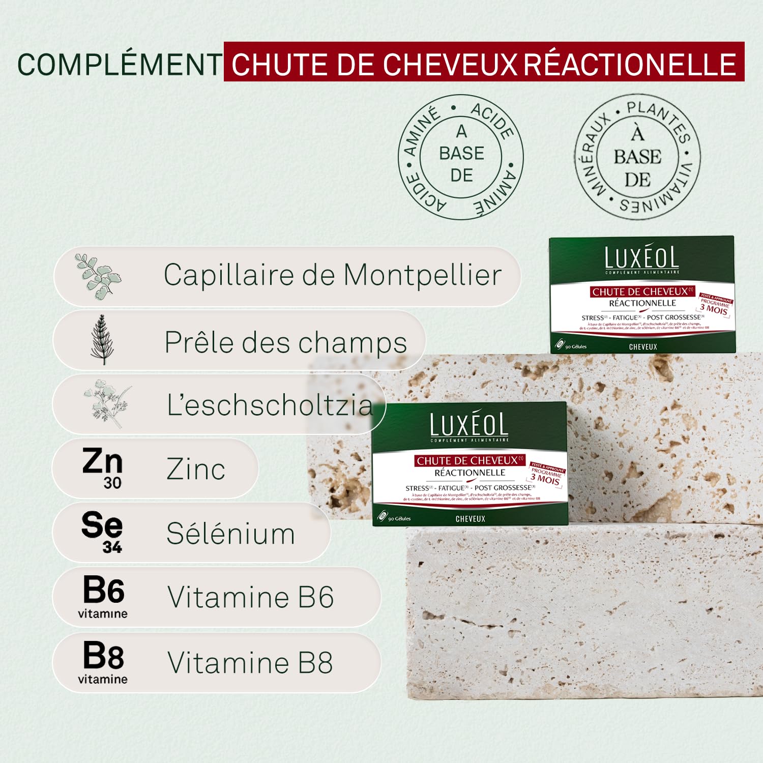 LUXEOL - Routine Antichute Réactionnelle In & Out - Complément Alimentaire (90 Gélules) + Shampooing 200ml + Après-Shampooing 200ml & Spray 100ml - Renforce les Cheveux Fragilisés - Fabriqué en France