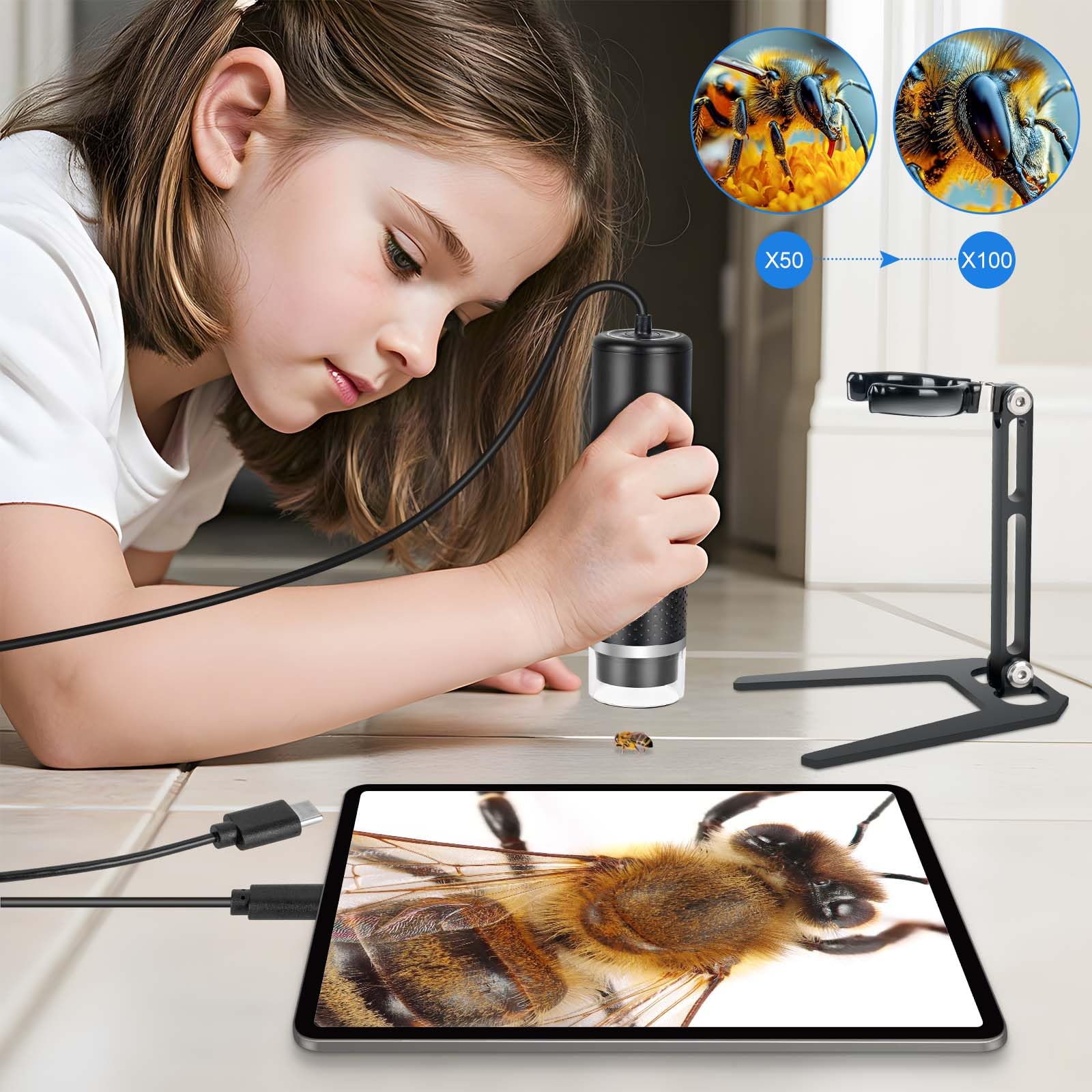 USB Digital Mikroskop Kompatibel mit iOS und Android Geräten, 1920x1440P HD tragbare Mikroskop Kamera für Erwachsene, Kinder, Studenten