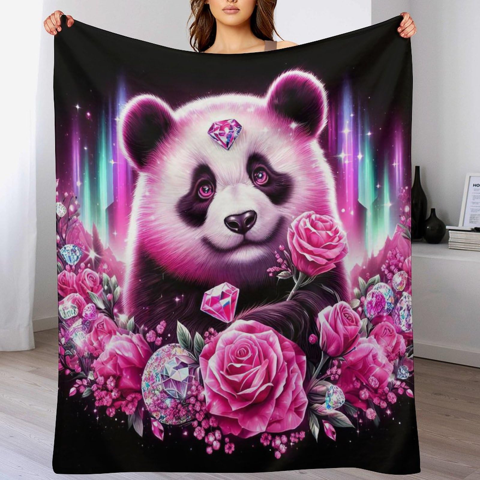 Plaid Couverture De Animal Panda en Flannel Polaire 1 Pièce Moelleux Douce Chaude Facile À Manipuler pour Lit Canapé Chambre Balcon Voyages Bébé Feuteille（150×200cm）