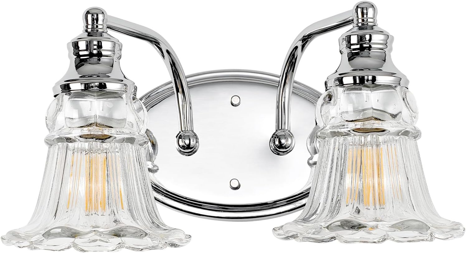 2-Light Bathroom Light Fixtures Over Mirror, Vintage Vanity Lights with Clear Floral Glass Shades, Chrome