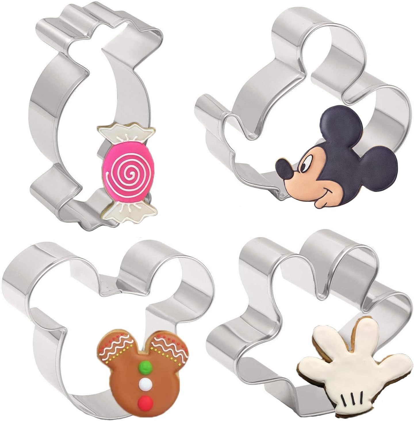Cookie Cutters Set for Kids 4 Pieces - Mickey Mouse Head,Mickey Mouse Side Face,Palm and Candy Biscuit Pastry Cutter Shapes by Iindes