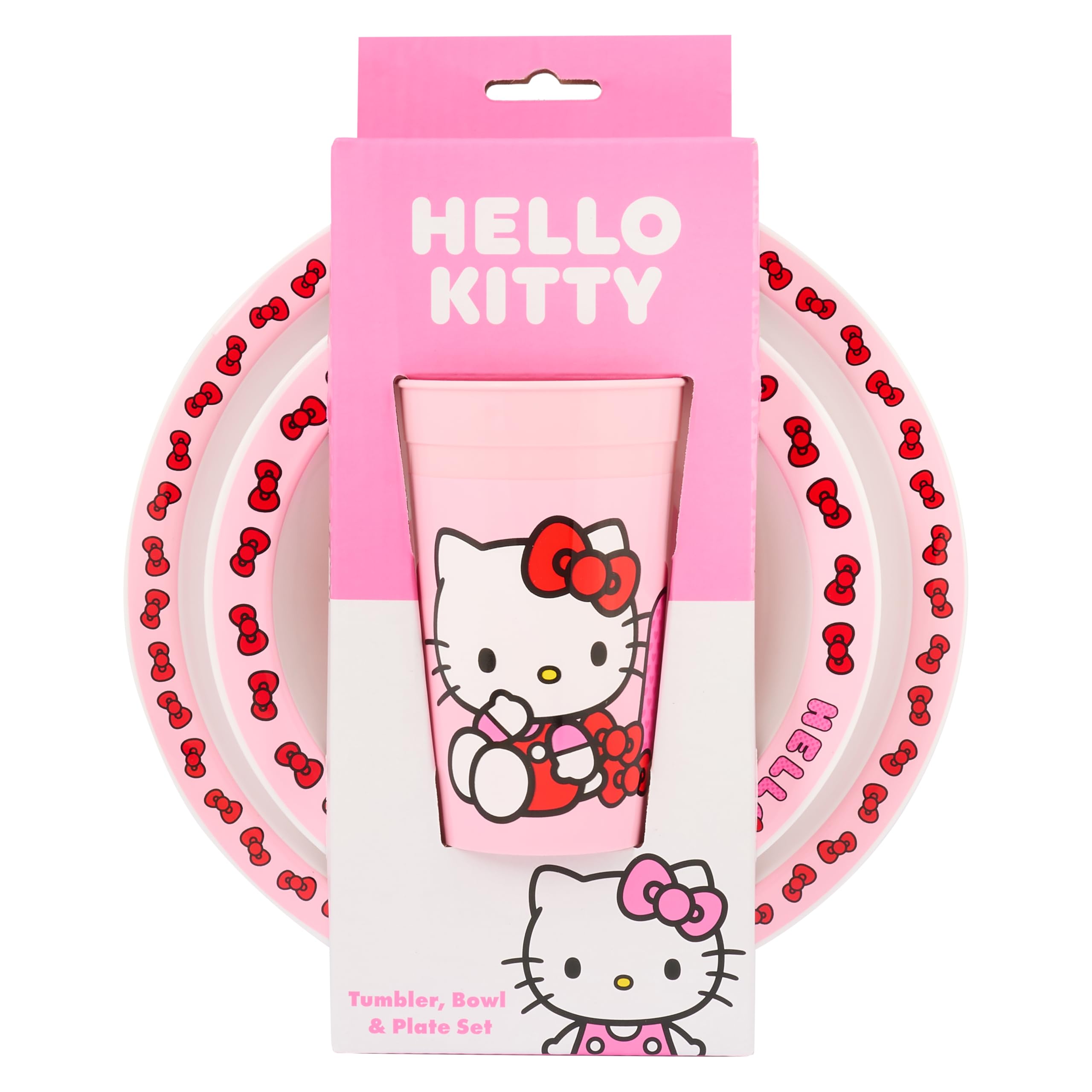 Hello Kitty 3pc Polypropylene Childrens Dinner Set, Including Plate, Bowl and Tumbler - Microwave and Dishwasher Safe - Suitable for Ages 36+ Months