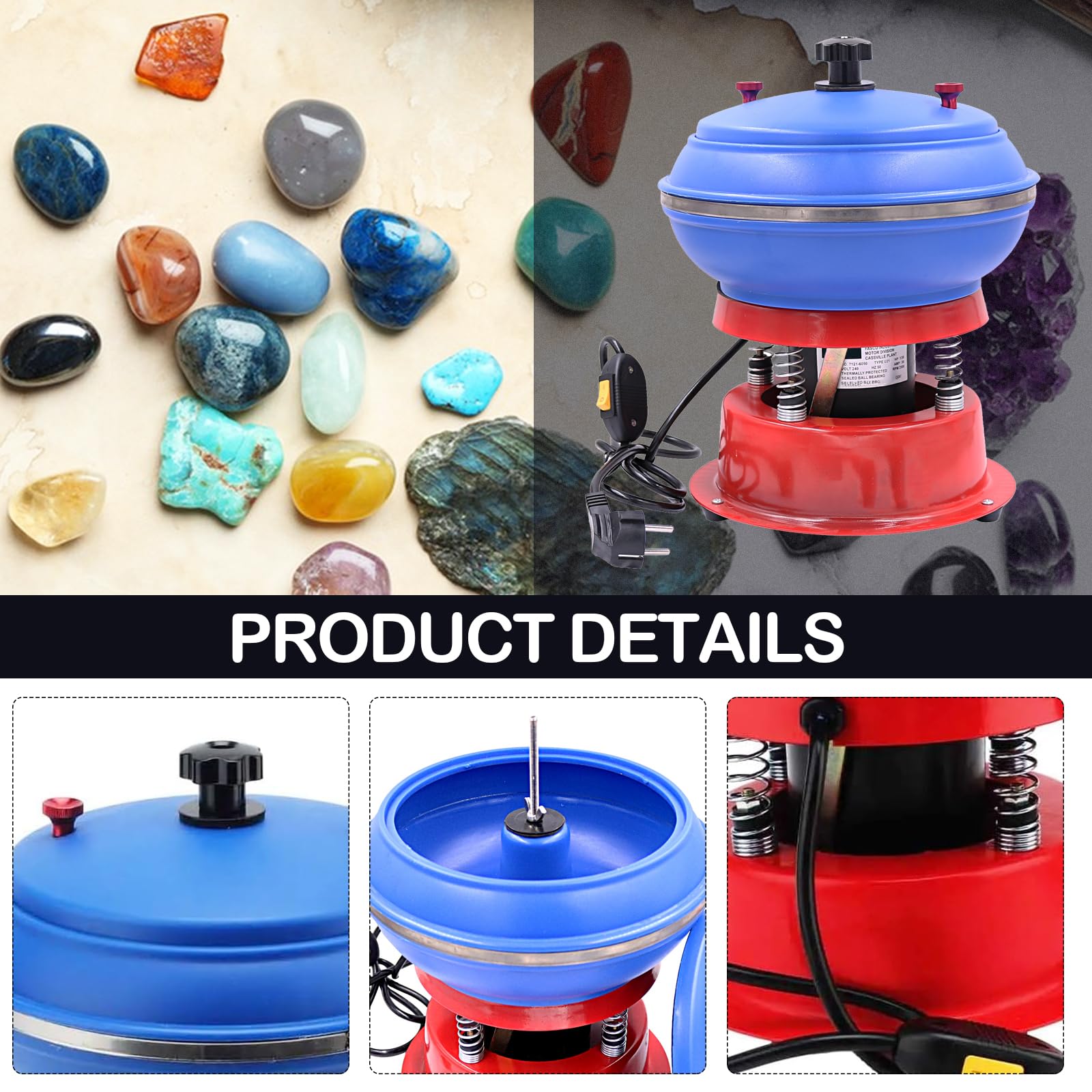 Poliermaschine Polierer, 3,5L 8 Zoll Elektrischer Stein Vibrations Tumbler Schmuck Vibrations Poliermaschine Metallpolierer Hochleistungs Industriepolierer Schmuckpolierer Mit Schmirgel-Schleifmittel