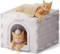 Apasiri Insulated Indoor Cat House Cave - Scratch-Resistant 2-in-1 Bed & Hideaway, Stable Up to 22lbs, Heating Pad Compatible