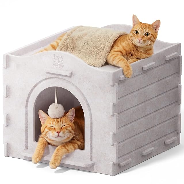 Apasiri Cat Cave Bed for Indoor Cats - Insulated Felt Cat House Indoor Hideaway Modular Cat Houses Condos