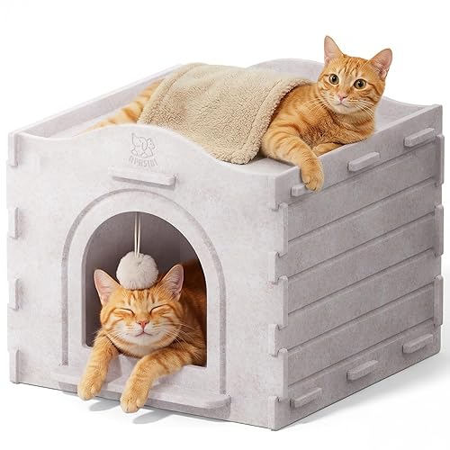 Apasiri Indoor Cat Houses for Indoor Cats, Warm Insulated Covered Cat Cave for IndoorCats House, Strong Scratch-Resistant Capacity, Sturdy Fiber, Compatible with Heating Pads, Cat