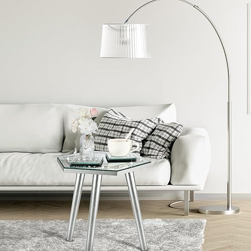 Miniatura 4 de Mesa auxiliar con espejo con posavasos de cristal, moderna mesa de acento plateada brillante, posavasos de cristal triturado con diamantes