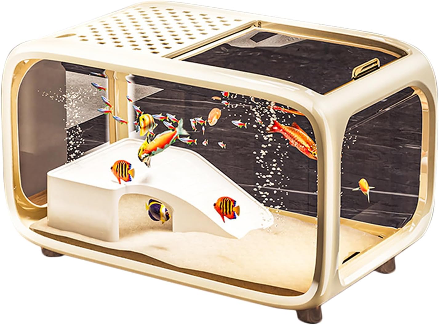 Small Aquarium - Small Landscape Aquarium for Betta,Clear Living Habitat Landscape Decor with Top Feeding Hole for Aquatic Animals Shrimp Snails Aquatic Planting Betta