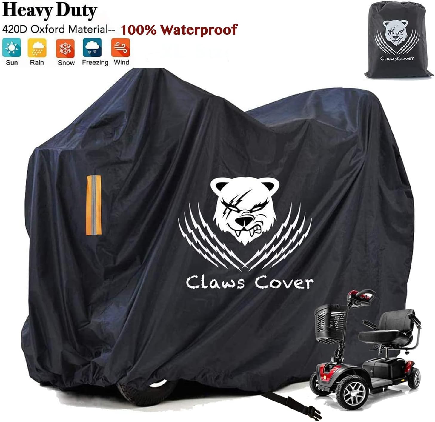 Mobility Scooter Covers Heavy Duty,Waterproof Outdoor Scooter Handicap Electric Wheelchair Covers Accessories,All Weather Anti-UV Polyester Fabric,Windproof Straps-56"Lx26"Wx36"H