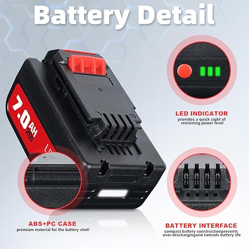 Miniatura 3 de Paquete de 2 baterías de repuesto de 7.0Ah para cable Porter de 20 V, PCC685L, PCC685LP, PCC680L, PCC682L, PCC600, PCC640, 20 voltios, herramientas