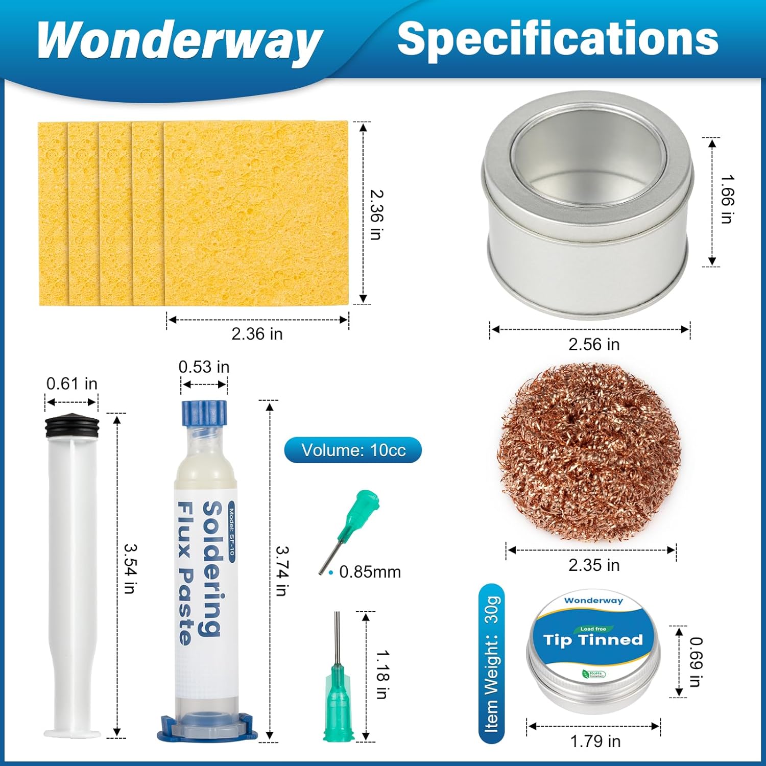 Solder Iron Tip Cleaner, Brass Cleaning Wire, Cleaning Sponge, Soldering Tip Cleaner & Solder Flux，Supplied By Wonderway