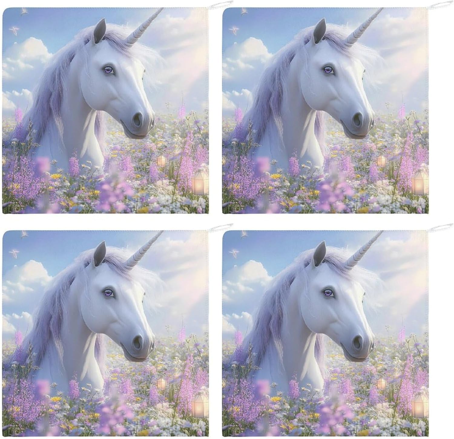 Un-icorn Flowers Microfiber Hand Towels for Bathroom Soft Absorbent Bath Kitchen Towel with Hanging Loop 4PCS