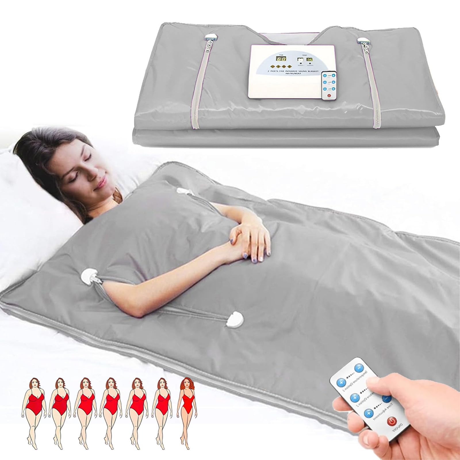 Manta De Sauna Infrarroja, Manta Térmica para Sauna Doméstica, Controlador De 2 Zonas, Ajustable De 35 a 80 °c, Vapor De Sudor por Infrarrojo Lejano, Deshumidificación, Desintoxicación Silver
