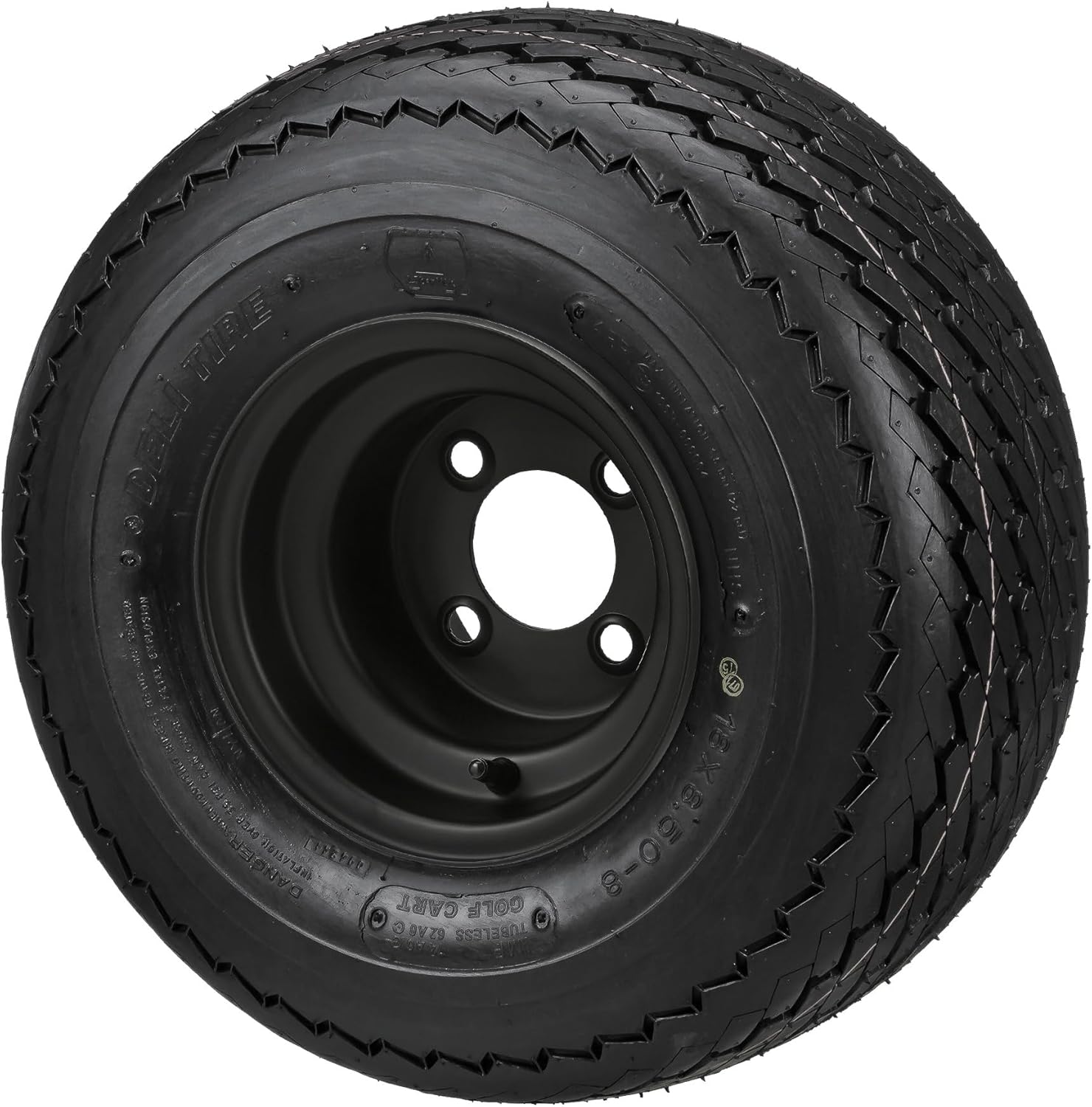 RM Cart 8" Flat Black Steel Wheels with 18x8.50-8 Deli Sawtooth 4-Ply Tires (Set of 4) | Golf Cart Tire and Wheel Set | Fits Non-Lifted 4-Lug Golf Carts
