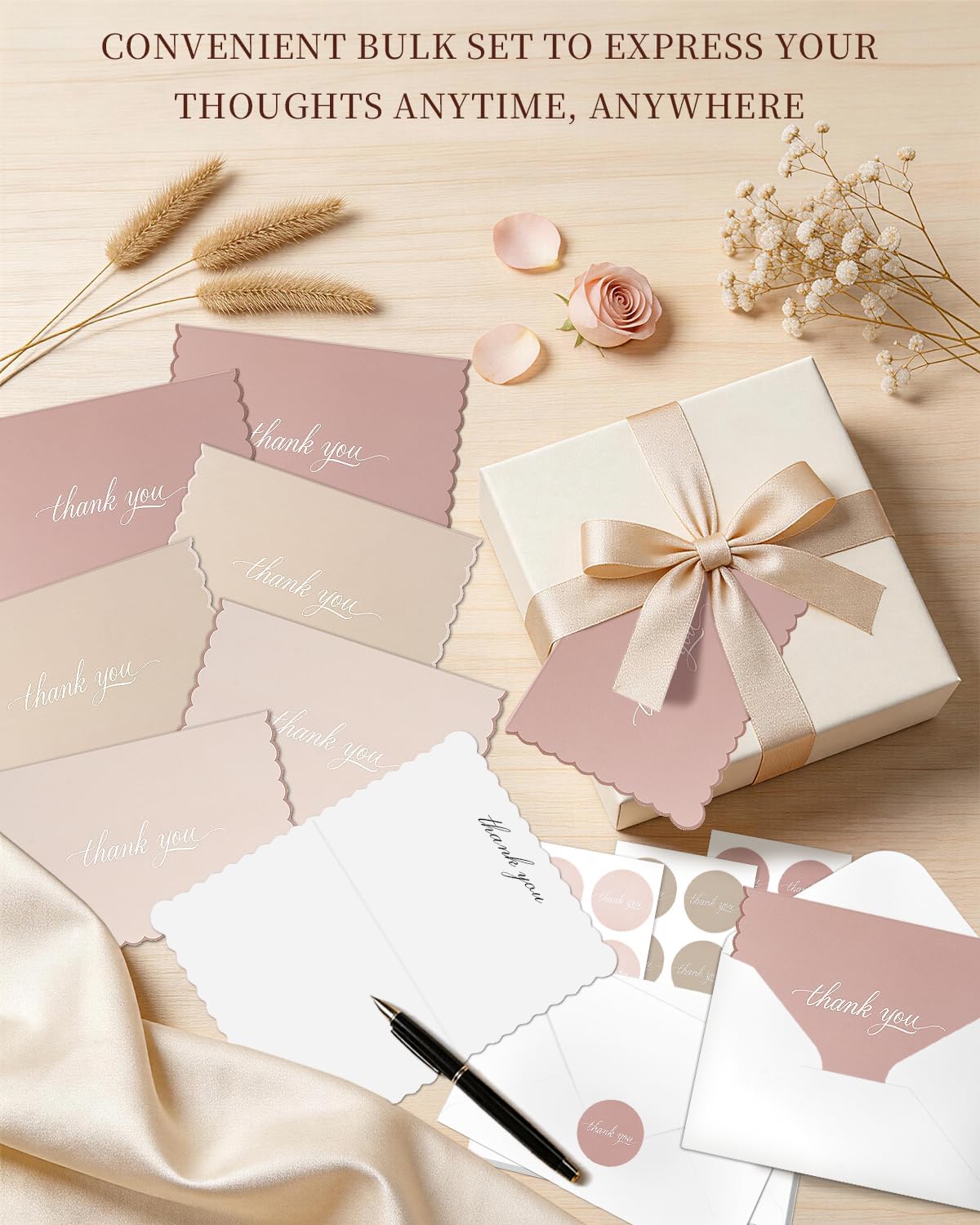 30 Pcs Thank You Cards Set with Envelopes & Stickers,4×6 Inches Blank Cards for Personalized Notes,3 Color Designs,Thank you Cards for Weddings, Baby Showers,Business,Graduation - Pink image 4