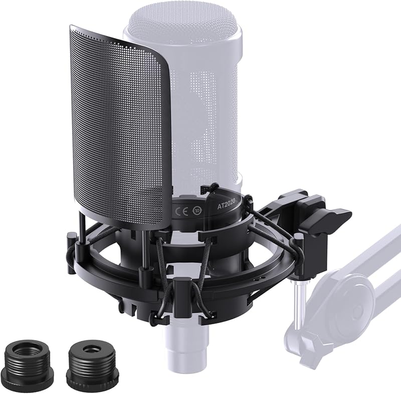 Custom Shock Mount & Metal Pop Filter for Audio-Technica AT2020/2035 Mic | Anti-Vibration Suspension, Metal Pop Filter, Fits Audio-Technica AT2020USB+/AT2035/ATR2050/AT3035/AT3060,for Studio & Podcast