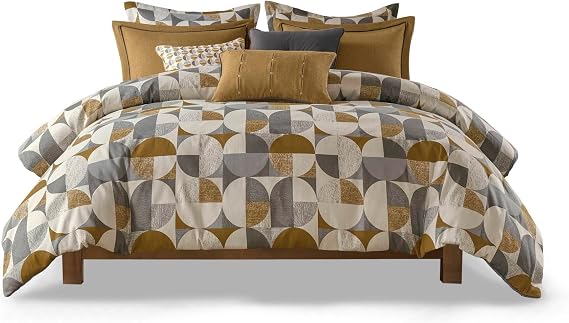 9 PCS King Jacquard Oversized Duvet Style Comforter Set Gold