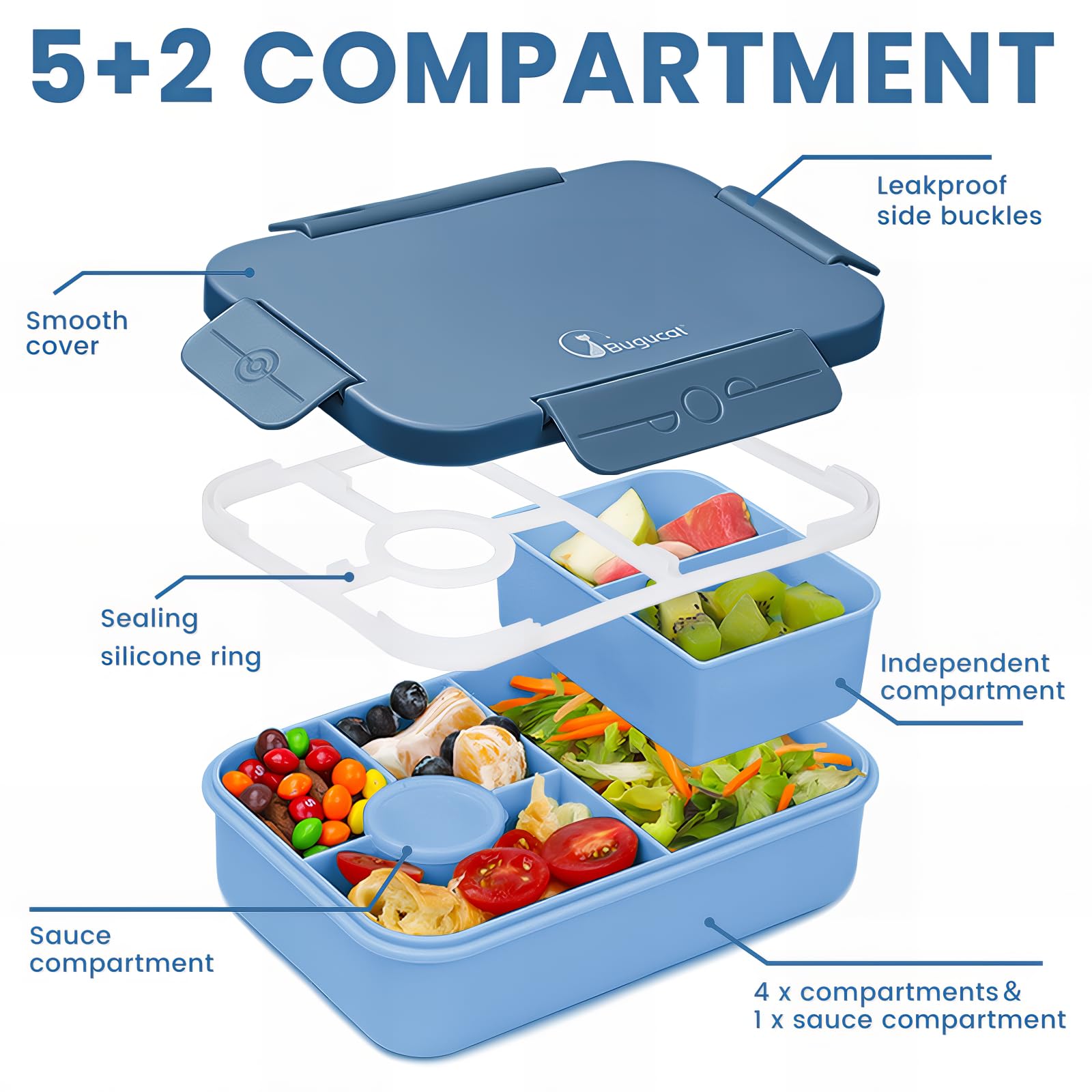 Bugucat Lunchbox Met Vakken 1300ml, Lekvrije Bento Broodtrommel Voor Kinderen En Volwassenen, BPA Vrij Bento Box Met Bestek En Stickers, Lunchbox Voor School, Werk En Picknick,Roze Bugucat Lunchbox Met Vakken 1300ml, Lekvrije Bento Broodtrommel Voor Kinderen En Volwassenen, BPA Vrij Bento Box Met Bestek En Stickers, Lunchbox Voor School, Werk En Picknick,Roze