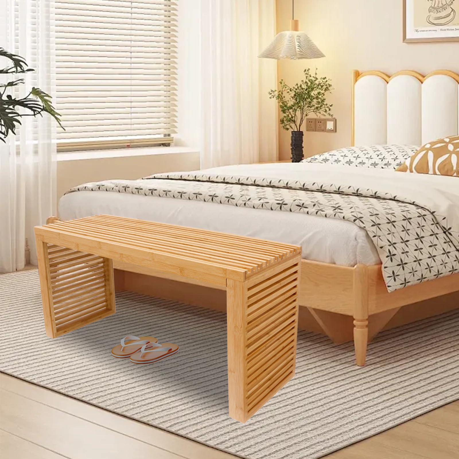 Amazon.co.jp: Yikaroeli 竹製ダイニングベンチ 屋内木製ベンチ 玄関 