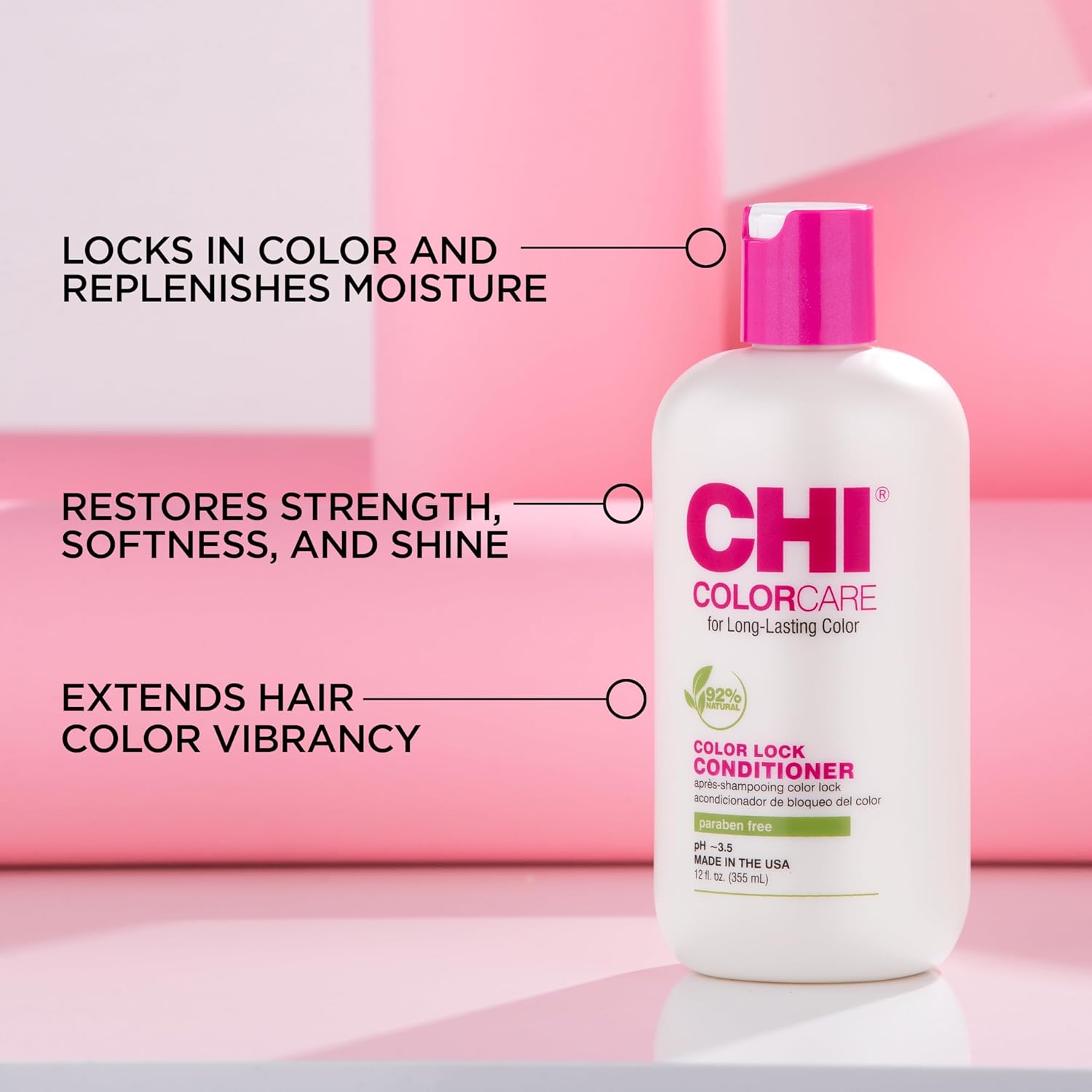 CHI ColorCare Color Lock Conditioner, Locks In Color & Replenishes Moisture For Color-Treated Hair, Sulfate, Paraben, & Cruelty-Free, 12 Oz - Image 2