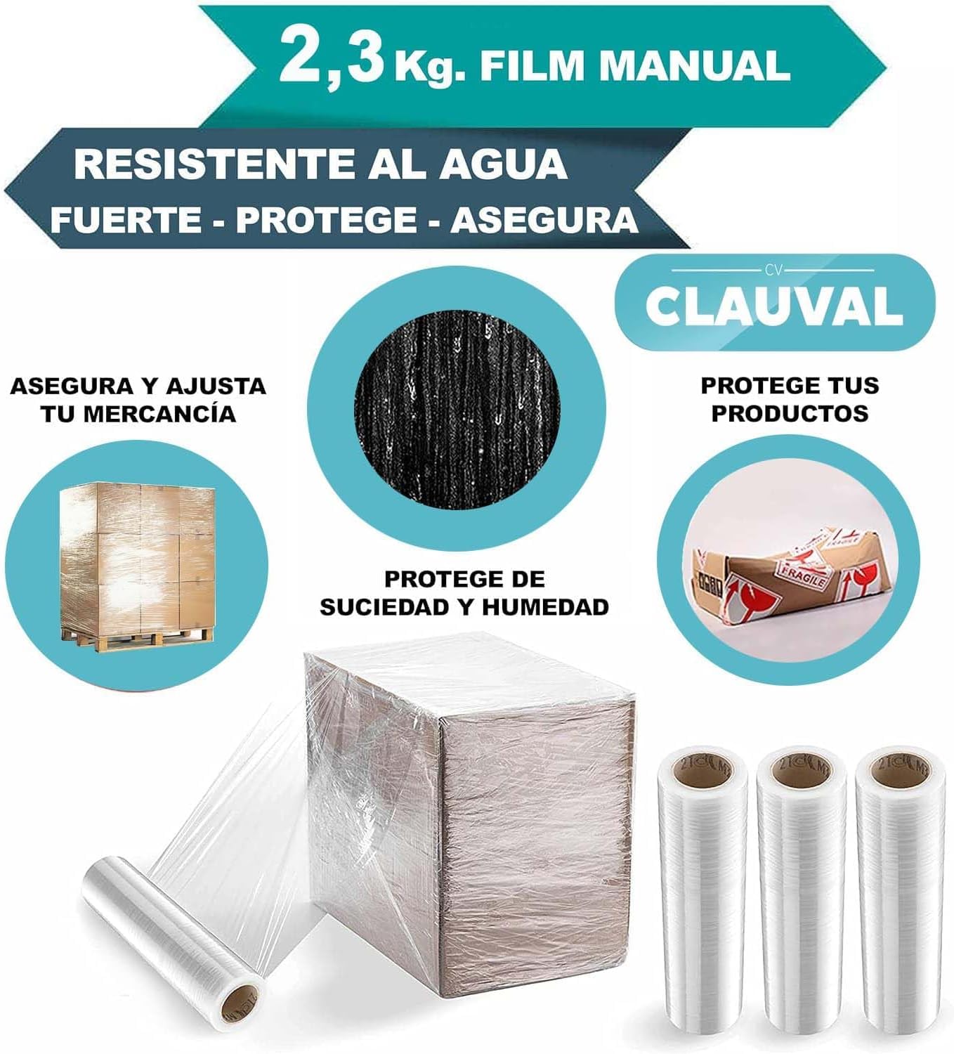 Film Estirable Industrial 23 Micras 50 cm x 300 m – Film Transparente de Alta Resistencia para Embalaje y Paletizado – Plástico Stretch para Protección y Fijación de Cargas