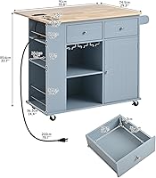 Vista 29 de LUMISOL Carrito de isla de cocina con ruedas de bloqueo con 2 cajones y 4 gabinetes, isla de cocina rodante con estantes ajustables, mesa de madera