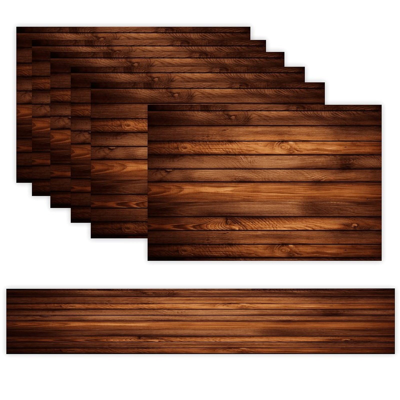 Brown Wooden Table Runner and Placemats of 6 Washable Heat Resistant Place Mats with Table Runner Vintage Holiday Table Mat Set for Holiday Party Kitchen Dining Deco