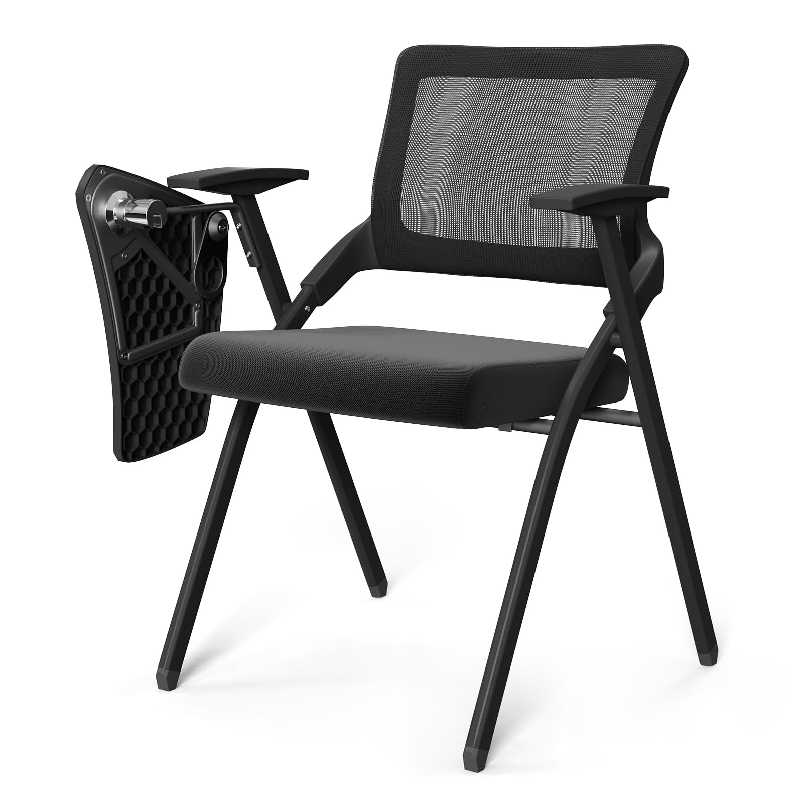 Silla Plegable Ergonómica de Utlenianie con Tablero de Escrito y Almacenamiento Giratorio, Negro, 55x50x89cm, 50kg de Carga, para Oficina