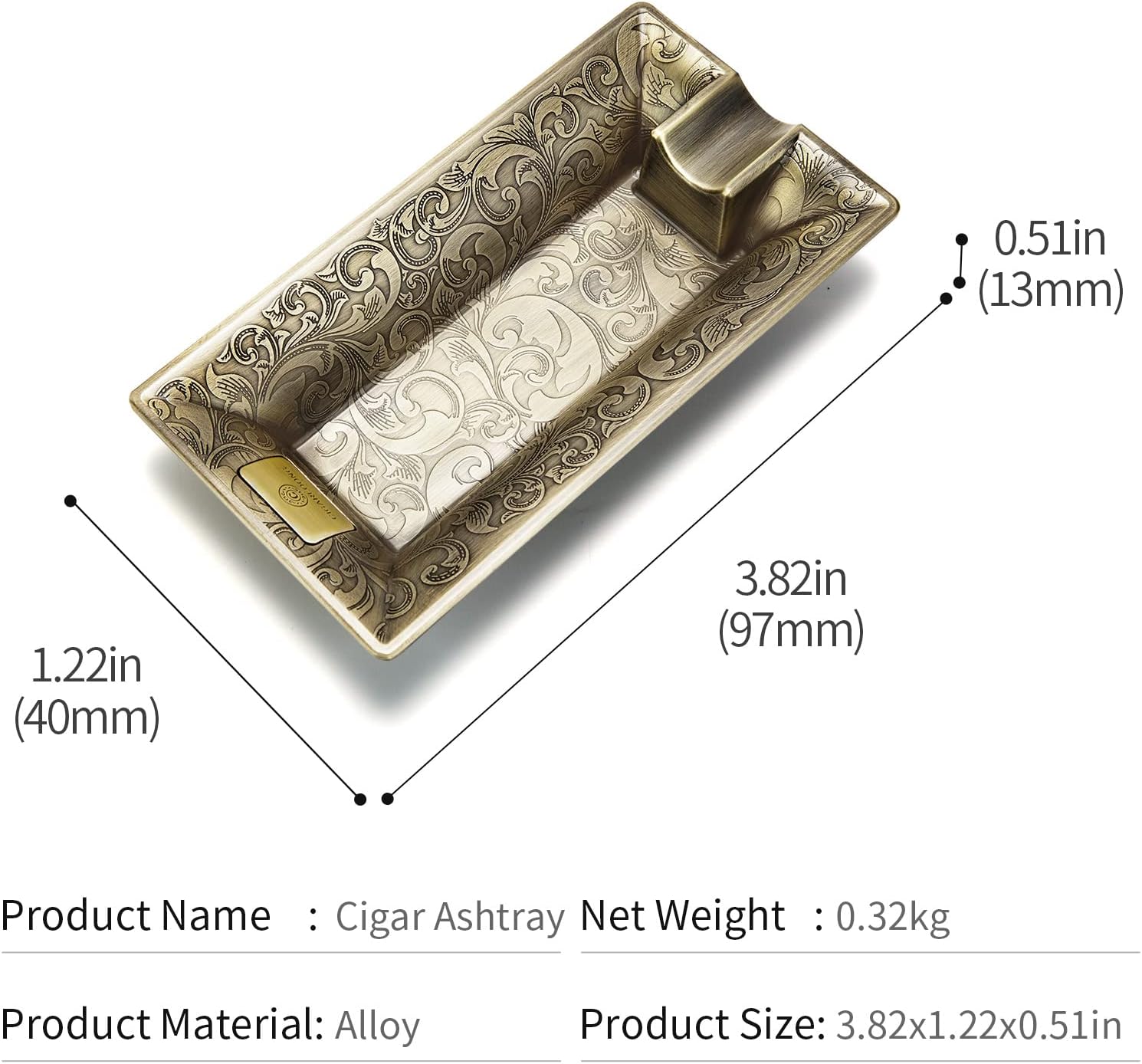 CIGARLOONG Cigar Ashtray Stainless Steel Ashtrays with Unbreakable Large Ring Gauge Holder and Exquisite Engravings for Cigar Lover(Sliver)