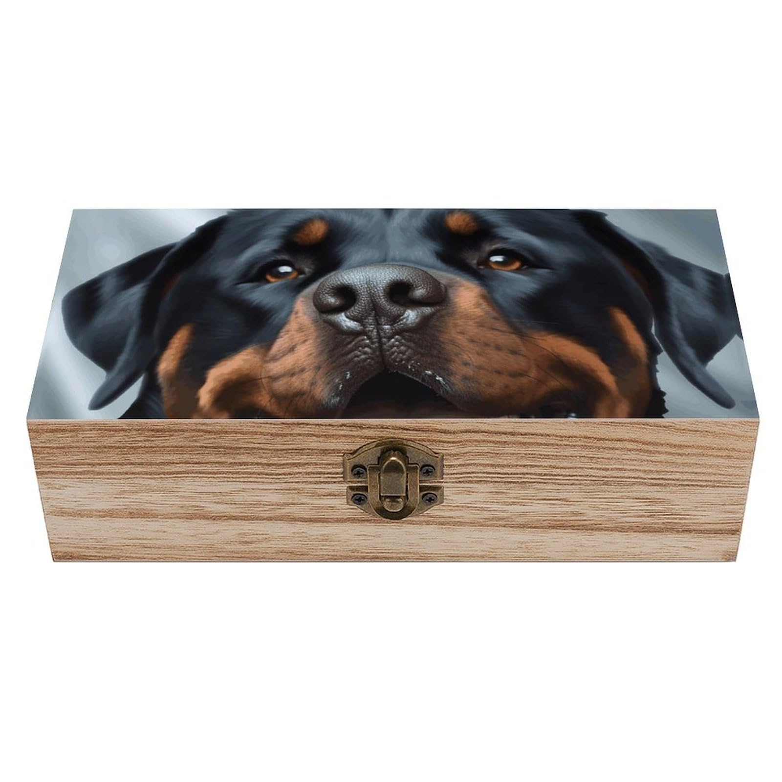 LZQPOEAS Rottweiler Dogs Tongue Head Wooden Storage Box Small Decorative Box with Hinged Lid Handmade Elegant Keepsake Storage Box for Jewelry, Photos, Trinkets, Letter Gifts, Small Heirlooms