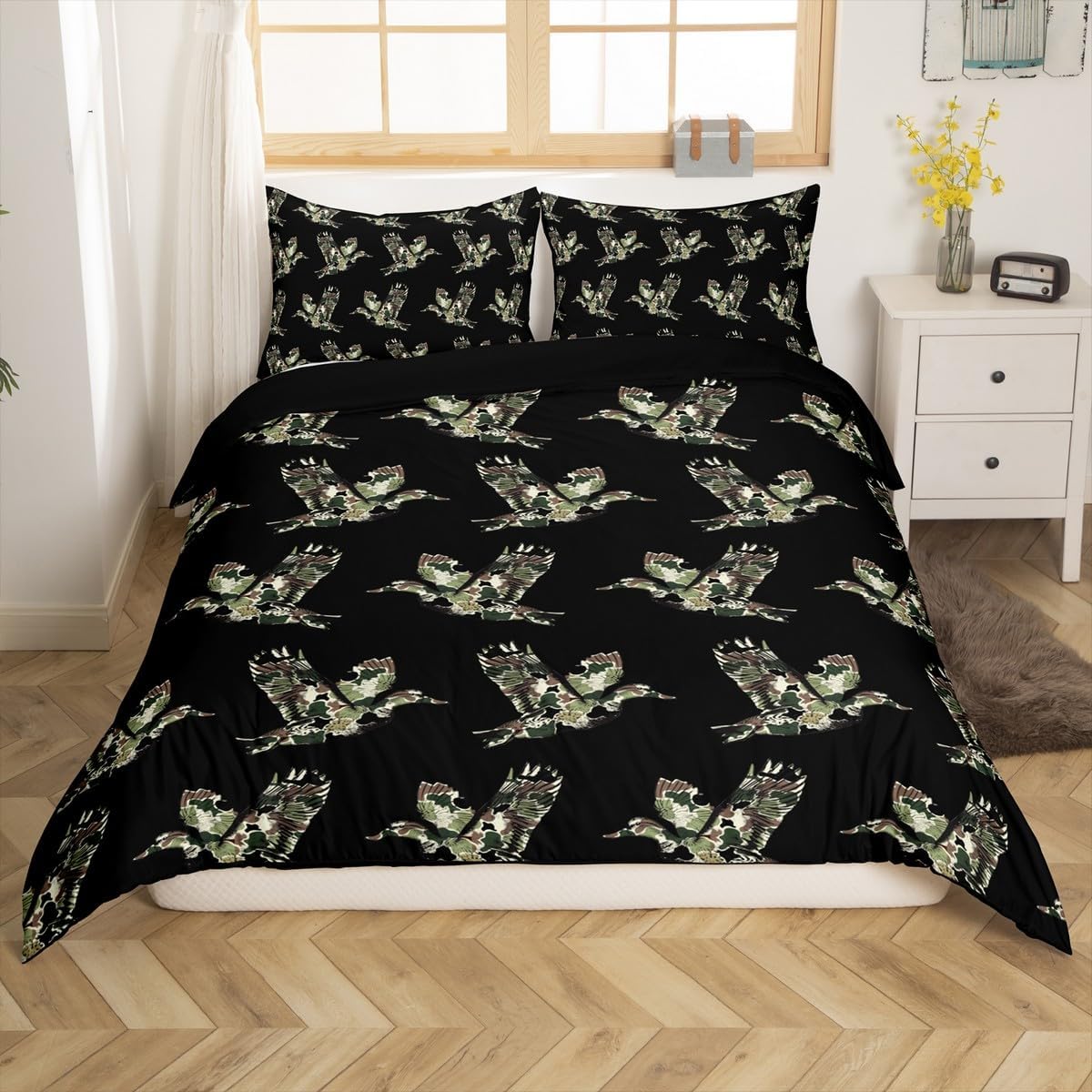 jejeloiu Camo Duck Bedding Set Toddler Size Kids Wild Animal Duck Comforter Cover for Boys Girls Teens Camouflage Duvet Cover Soft Microfiber,No Comforter