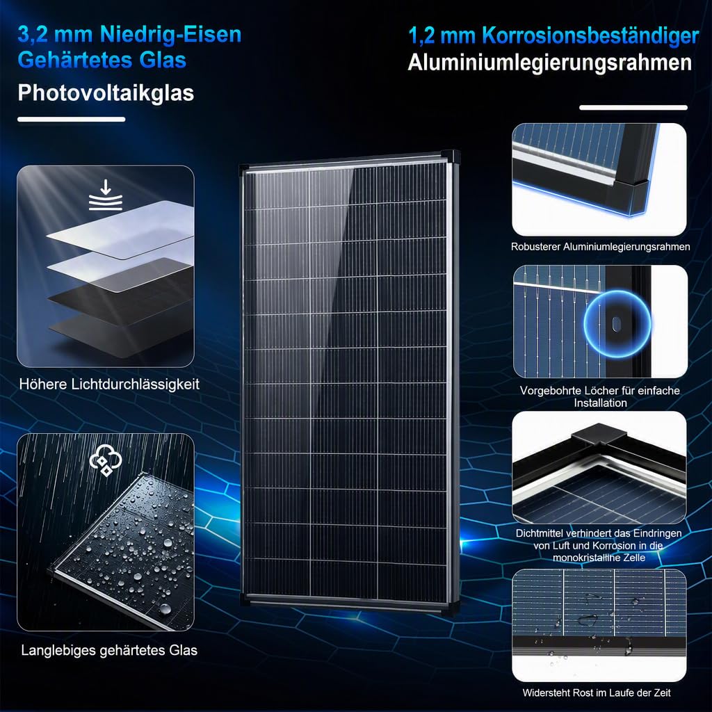 400W (2x200W) Solarpanel Bifazial Zonnepaneel12V 18BB TopCon N-Typ A+ monokristalline Zelle, 25% hocheffizient, Solarmodule für Dach, Wohnmobil, Bauernhof, Anhänger, Marine, Zuhause