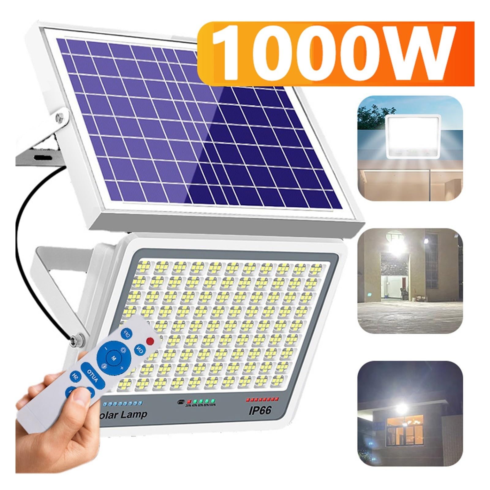 Lampa solarna zewnętrzna, Lampa słoneczna LED o mocy 1000 W Wodoodporny reflektor 4-1 Bardzo wysoka jasność Duża moc Zewnętrzny ogrodowy Indukcyjna lampa uliczna