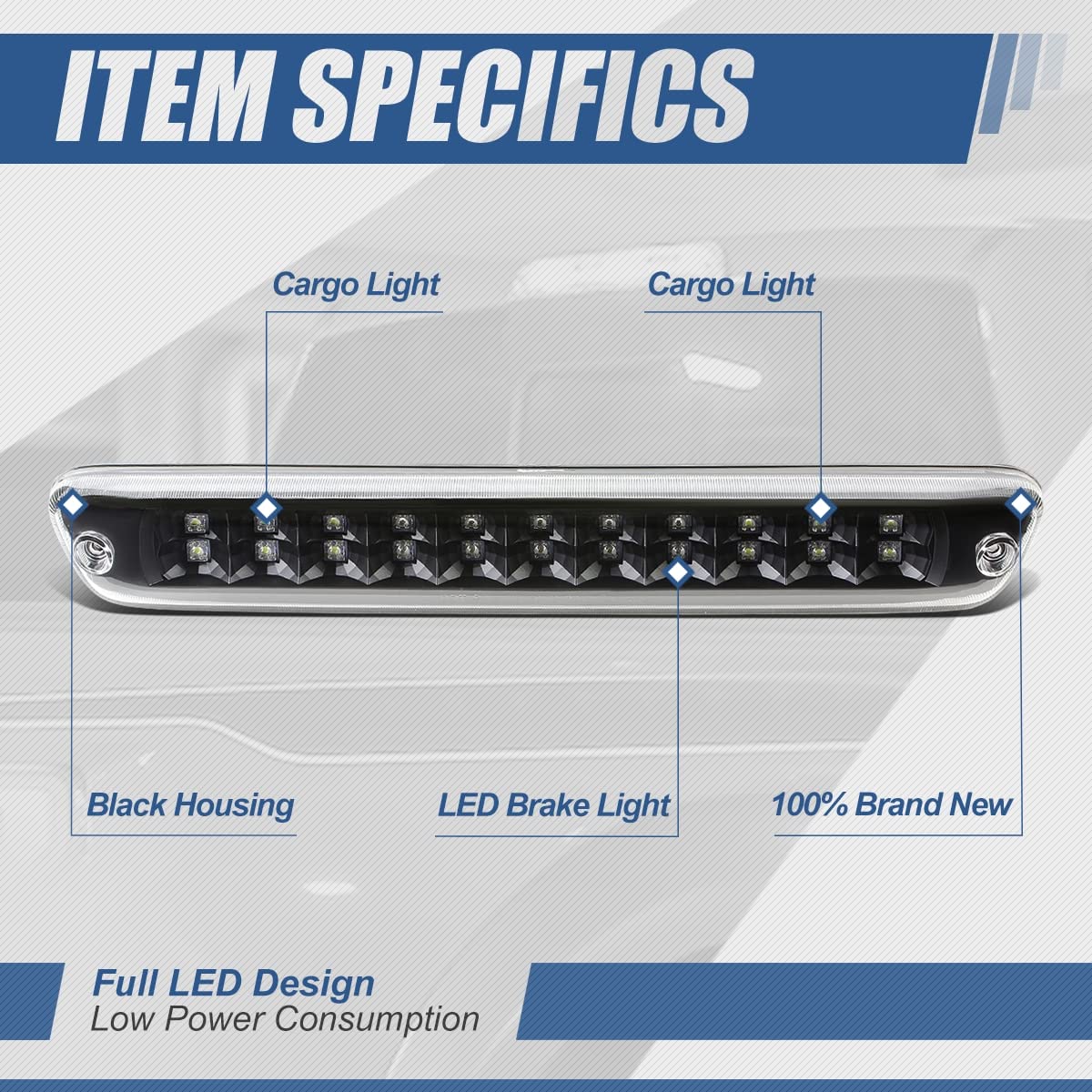 Auto Dynasty Dual Row Full LED Black Housing 3rd Third Tail Brake Light Cargo Lamp Compatible with Chevy Colorado GMC Canyon 04-12