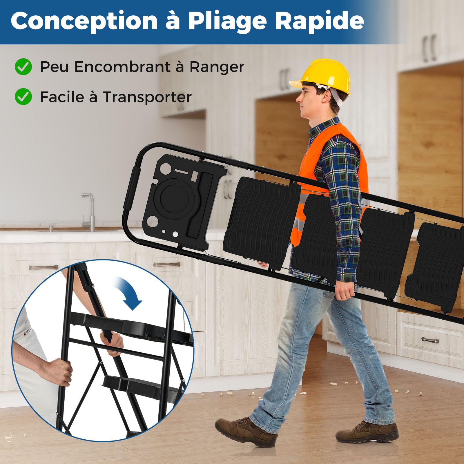 COSTWAY Escabeau Métallique 4 Marches avec Plateau Porte-Outils, Échelle Pliante avec Pédales Larges Antidérapantes Patins, Échelle Portable Multifonction pour Maison Cuisine Bureau
