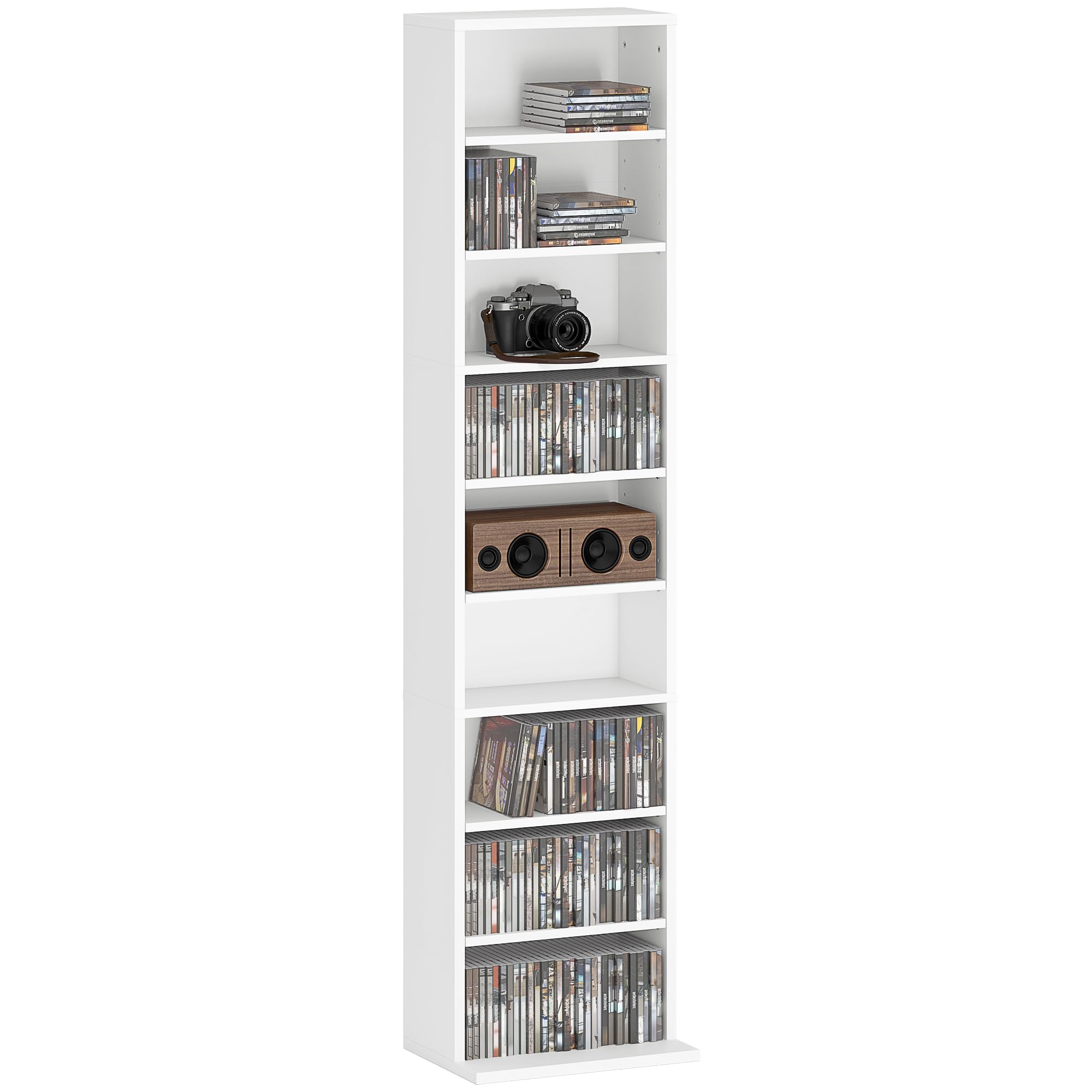 HOMCOM 260 CD Storage Unit 120 DVD Storage Tower with 9 Compartments in White