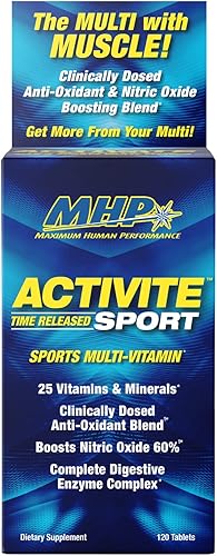 MHP Activite Sport Multi Vitamina, 25 vitaminas y minerales, refuerzo de óxido nítrico, enzimas digestivas, antioxidantes, 120 tabletas