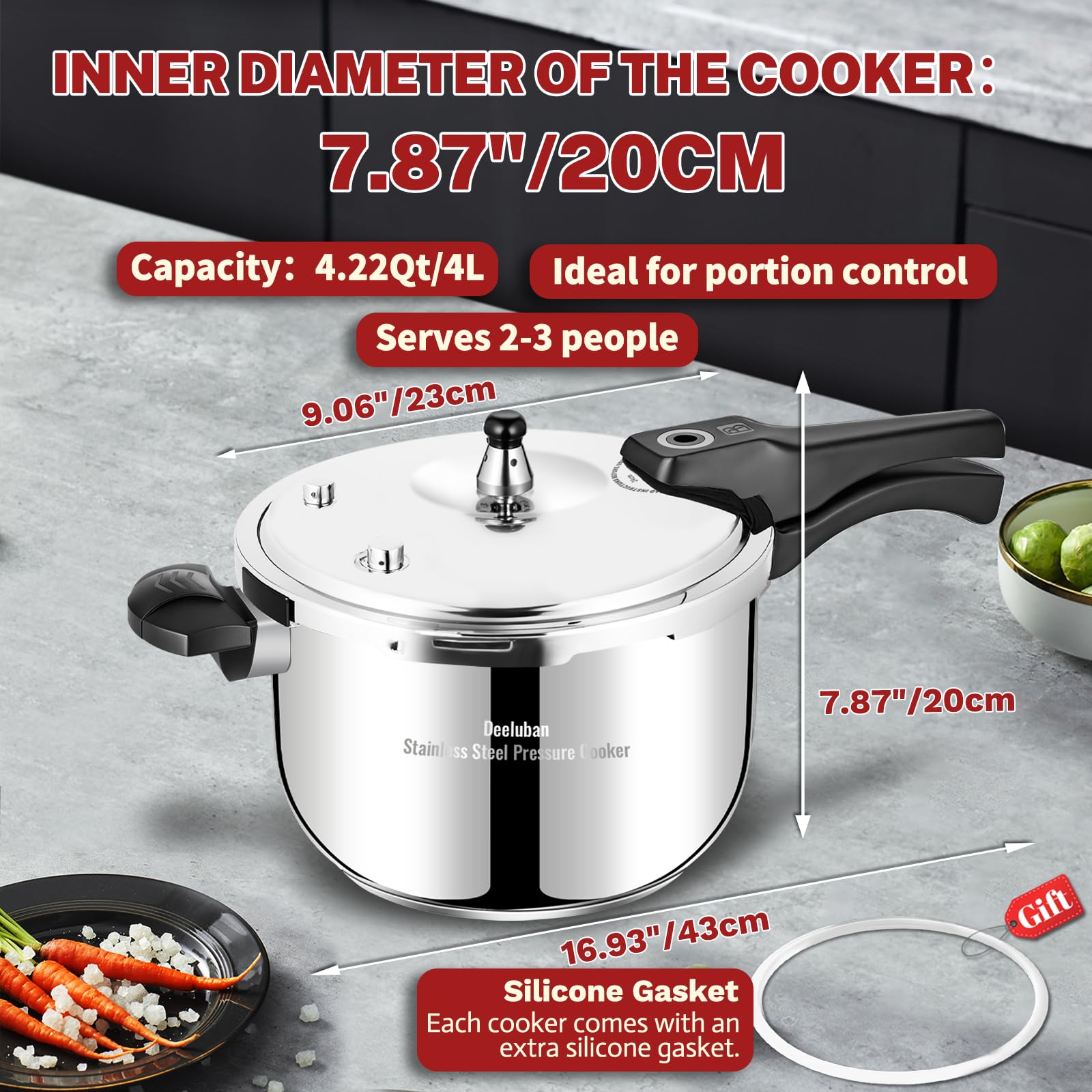 Olla a presión de acero inoxidable de 4 cuartos de galón, compatible con todas las estufas de inducción, olla a presión gruesa con válvula de resorte, dispositivos de protección para uso 5