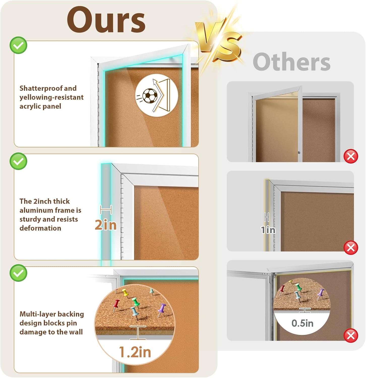 SWANCROWN Weather Resistant Enclosed Bulletin Board Cork Displays Boards Wall Mounted Notice Case with 2 Locking Door,43x31 inches