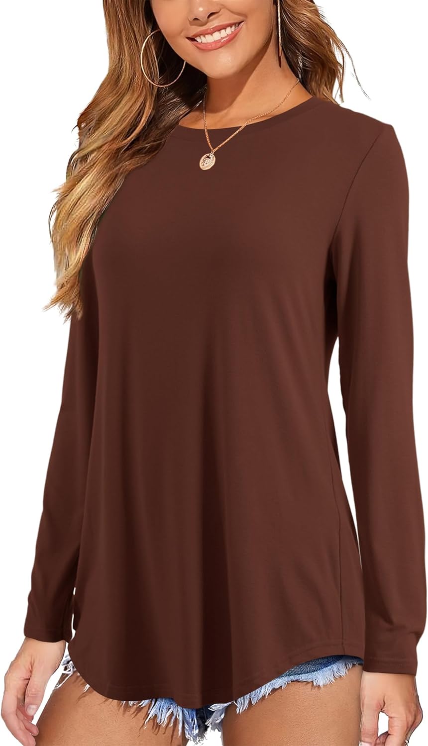 Amoretu Women's Long Sleeve Tunic Tops Casual Crew Neck Loose Shirts for Leggings - Image 2