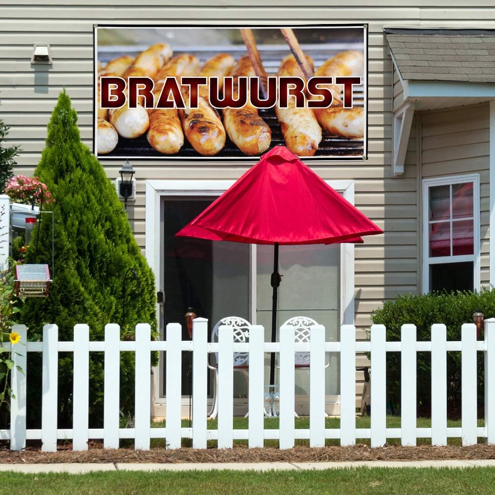 Vinyl Banner Multiple Sizes Bratwurst Restaurant Cafe Bar C Restaurant & Food Outdoor Weatherproof Industrial Yard Signs Brown 4 Grommets 16x40Inches