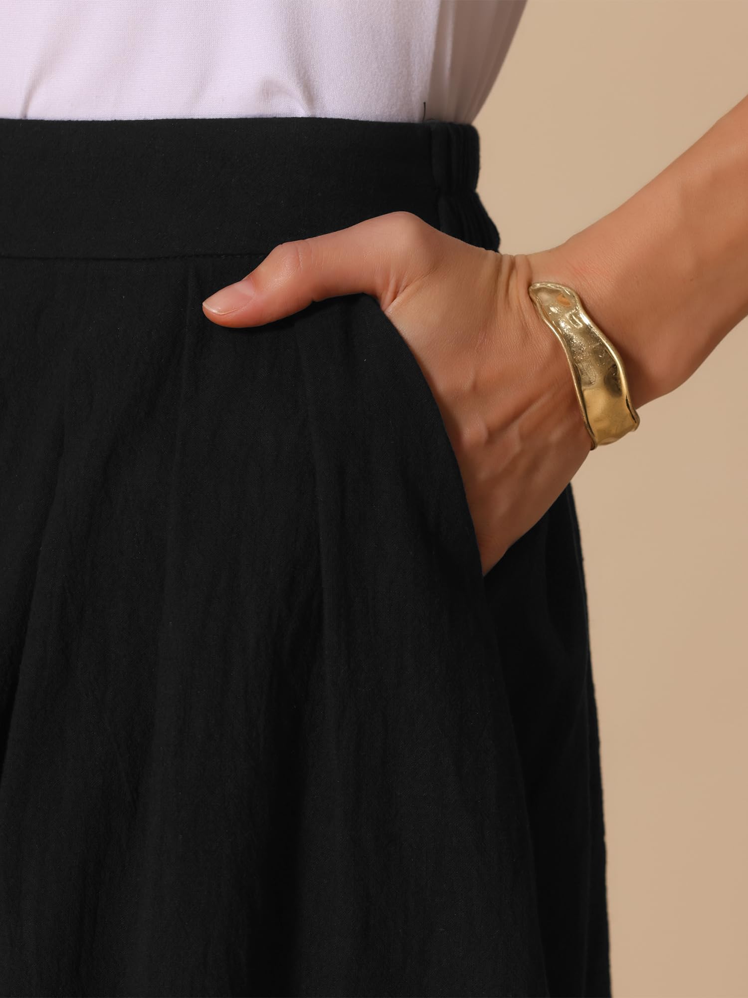 Allegra K Jupe Mi-Longue Trapèze Femme en Coton à Taille Élastique Coupe Décontractée Boutonnée sur Devant avec Poches