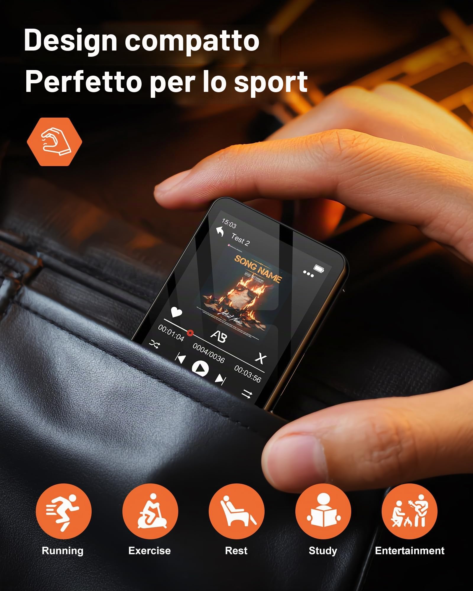 64GB Lettore MP3 Bluetooth, MP3 Lettore Musicale con Cuffie, Dittafono, Suono HiFi, Schermo a Colori da 2,4 Polliciideale per Sport, Nero